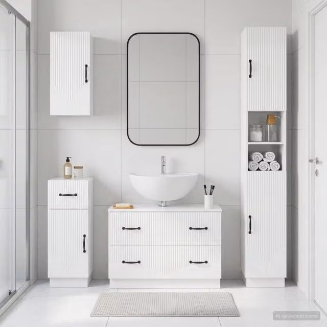 Set di Mobili da Bagno da 4 Pezzi HOORN Bianco Lucido 3417958