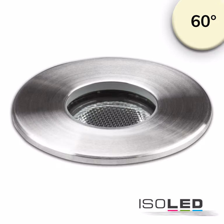 Faretto da incasso a LED, acciaio inox, 2W, 60°, IP67, 12V AC/DC, bianco caldo
