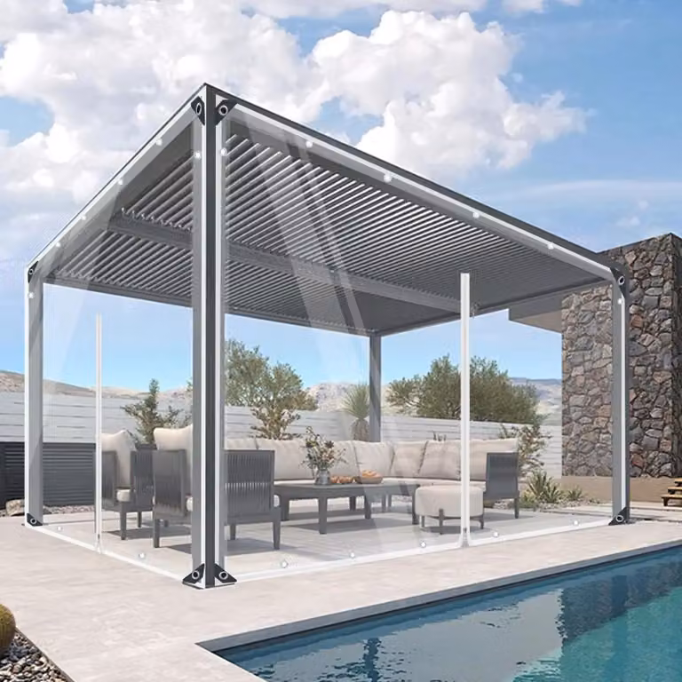 Telo in PVC trasparente - Tenda per terrazze/gazebo - Impermeabile - Pesante 420 g/m² - Con occhielli - Con cerniera - 2 x 2,5 m