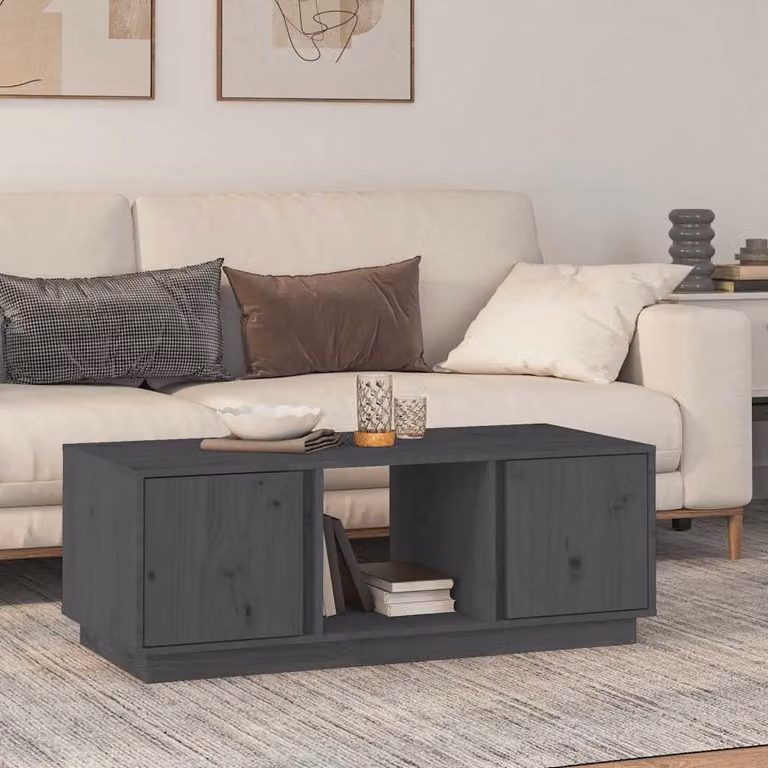 vidaXL Tavolino da Salotto in Legno Massello di Pino Grigio L: 110 cm, P: 50 cm, H: 40 cm