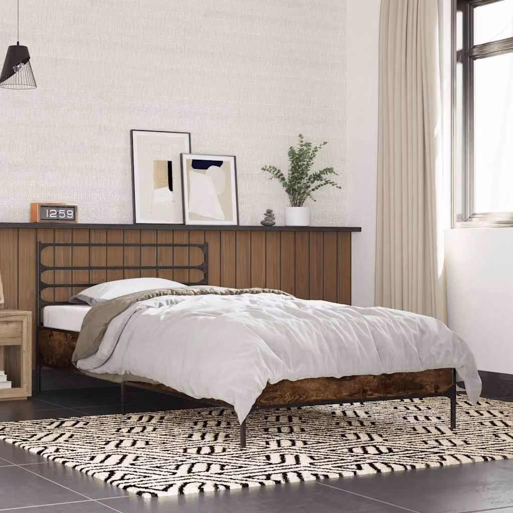 vidaXL Giroletto in Rovere Fumo e Metallo con Listelli Fissi, L/P: 100 x 200 cm