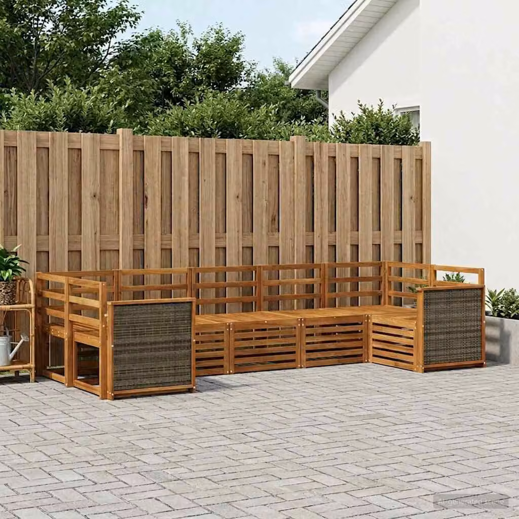 Set di divani da esterno vidaXL in legno di acacia massello marrone con cuscini, composizione a L per giardino e terrazza