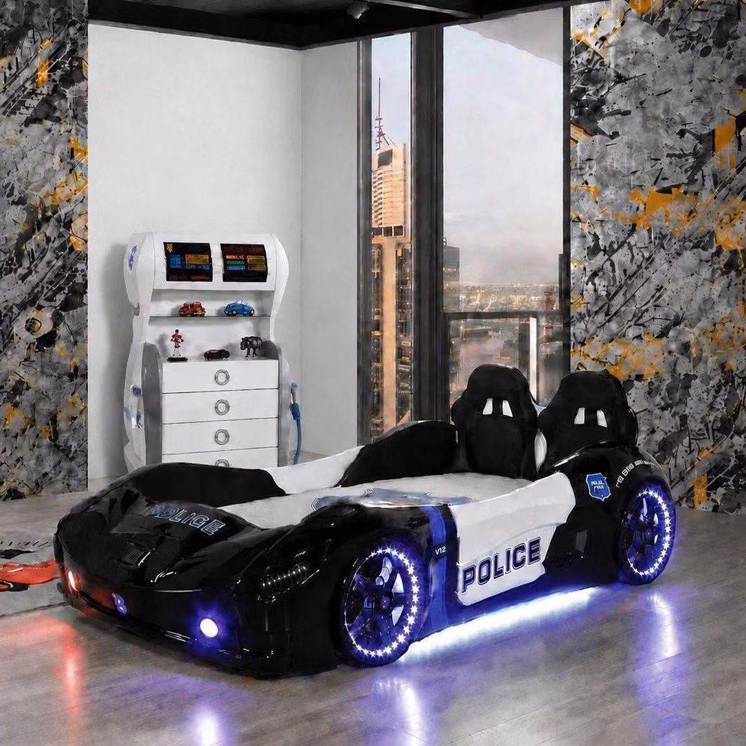 Lettino per bambini Autobett, design auto da corsa, illuminazione a LED, colore nero
