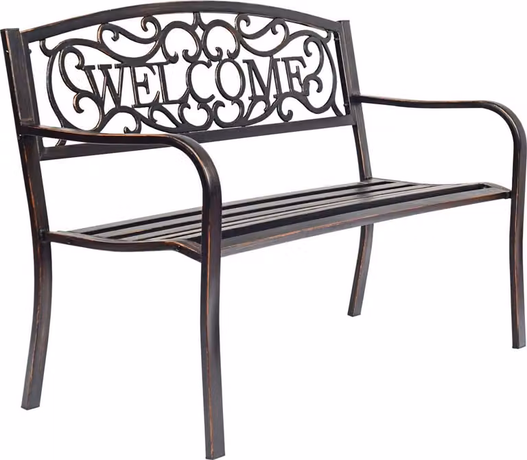 Panchina da giardino a 2 posti, panchina da parco in metallo, panchina in ferro con portata fino a 320 kg, panchina da terrazza con schienale e braccioli, panchina in stile retrò per giardino, balcone, terrazza, 127x63x88 cm (bronzo)