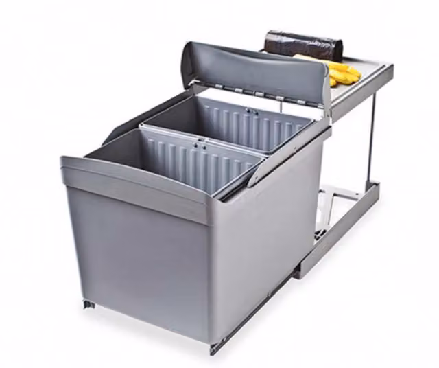 Pattumiera Levante con coperchio a ribalta e secchio interno rimovibile, Grigio, in plastica