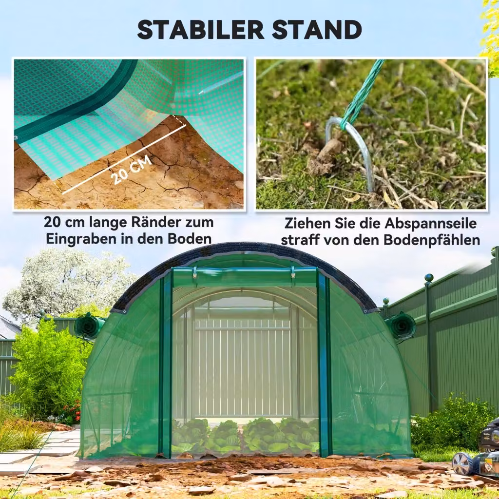 Serra tunnel REDOM verde con struttura in acciaio zincato, copertura in plastica e rete ombreggiante, L: 4 m, P: 3 m, H: 2 m – 2