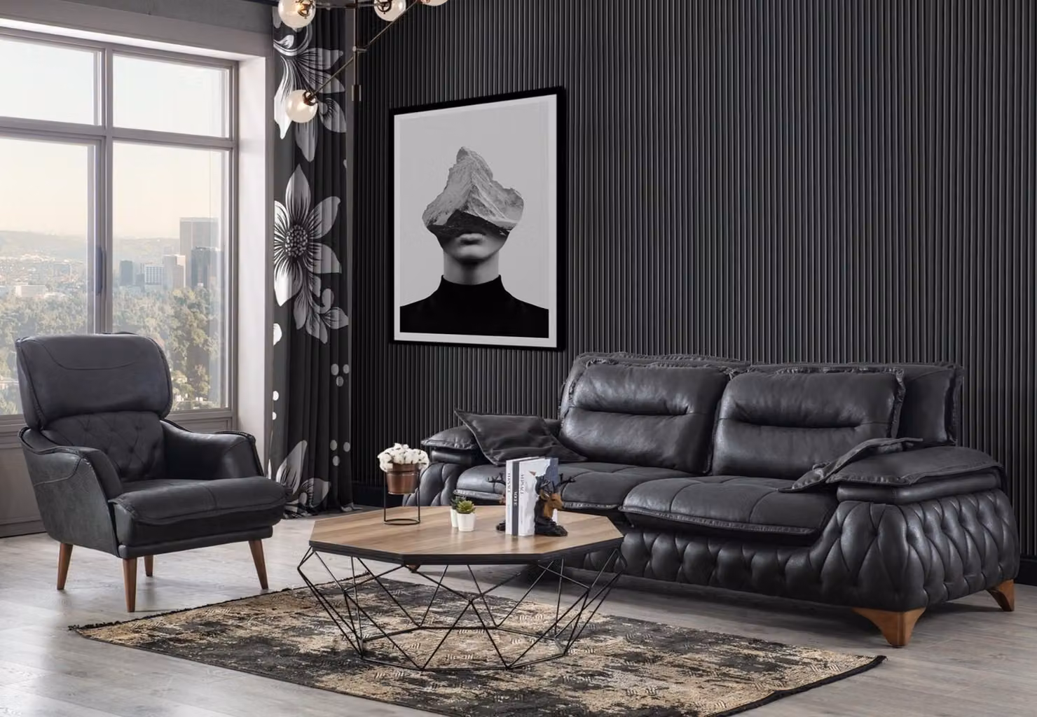 Sofagarnitur Modern 3-Sitzer Sofas luxuriöse Set Sofa Polster Modern Sessel