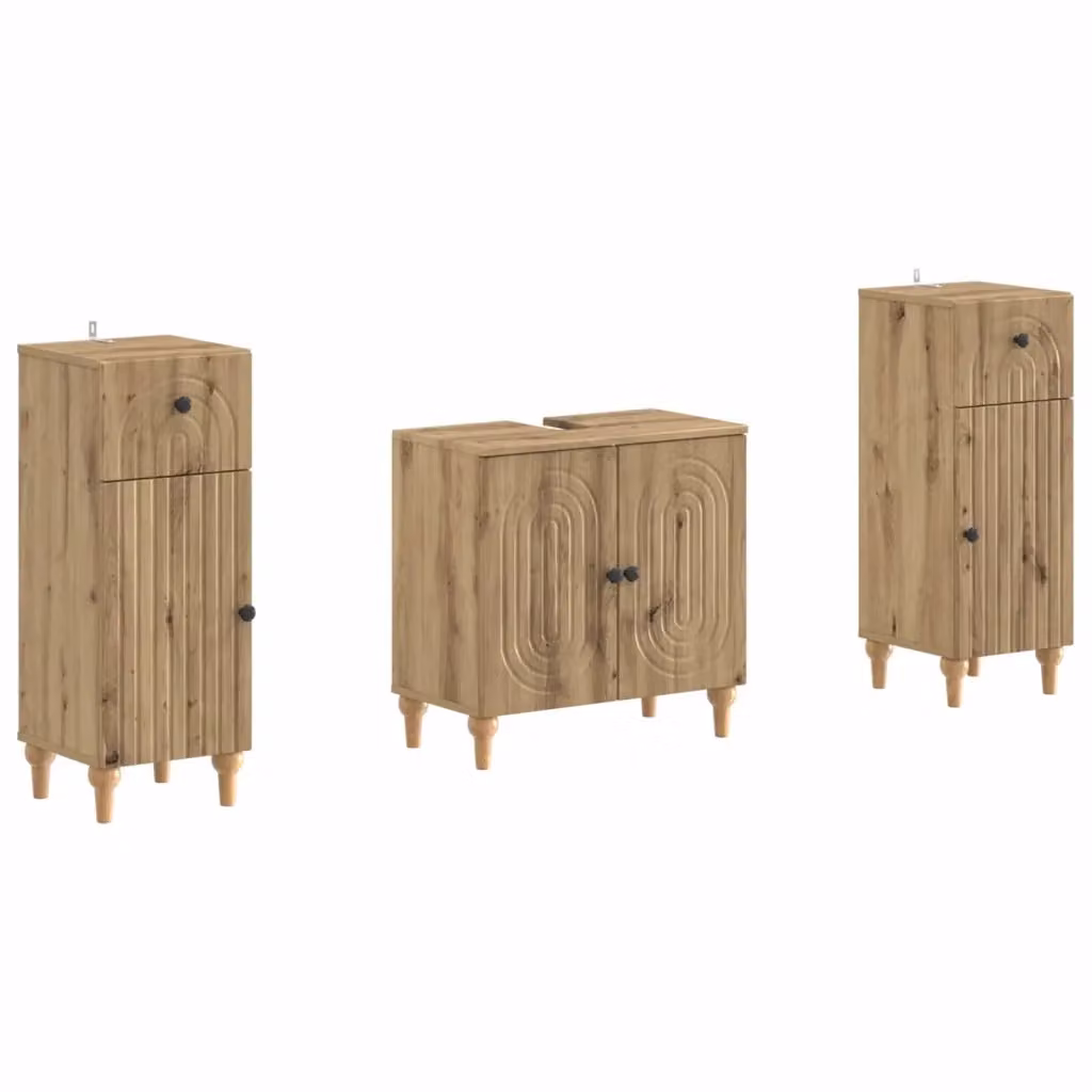 Set di mobili da bagno 3 pezzi vidaXL in legno marrone con mobile lavabo e armadietti laterali stile minimalista – 2