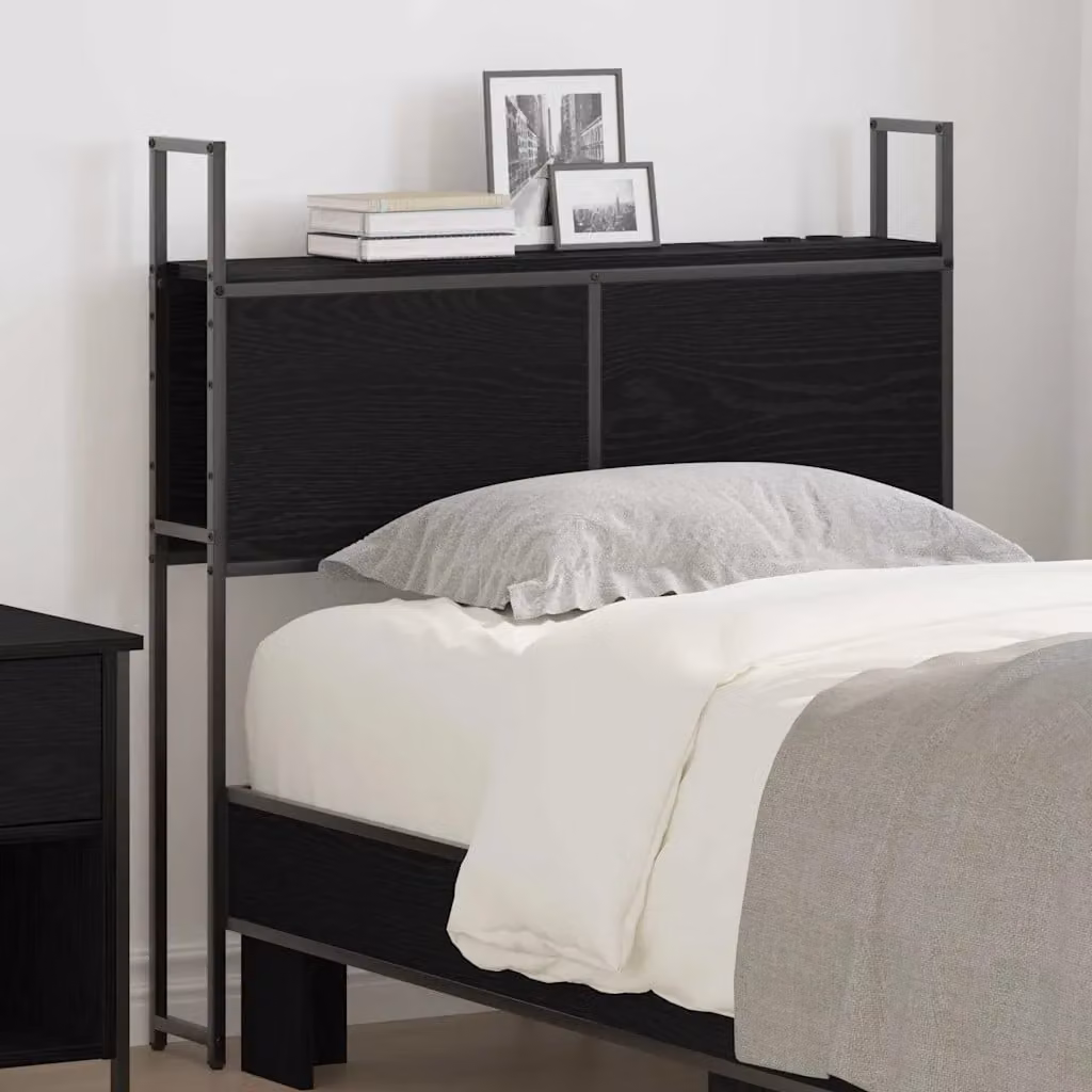 Testiera per letto con stazione di ricarica USB e ripiano integrato vidaXL, Rovere nero, L: 102,0 cm, H: 98,0 cm, P: 15,0 cm