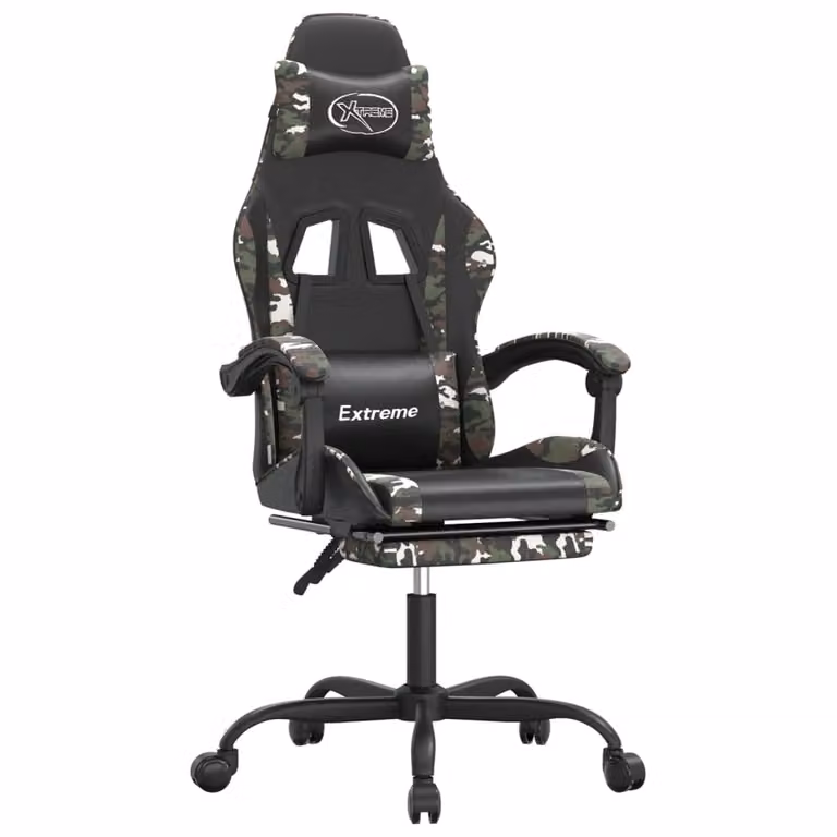 Sedia da Gaming Girevole Poggiapiedi Nero e Mimetico Pelle finta