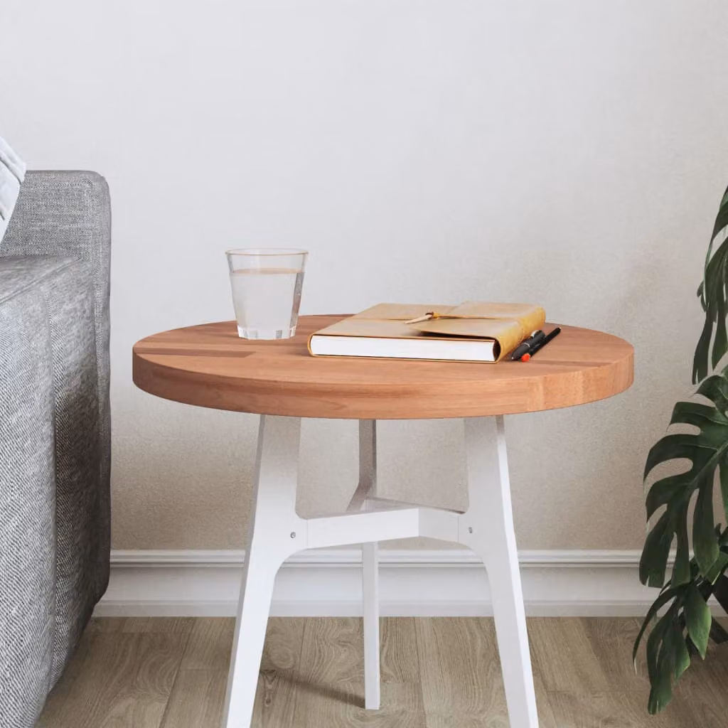 vidaXL Piano per Tavolo Rotondo in Legno di Faggio Marrone L: 40 cm, P: 40 cm, H: 2,5 cm