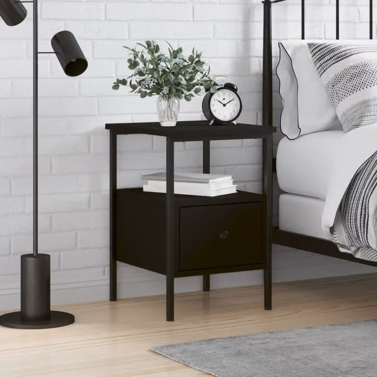 Comodino moderno vidaXL in legno e metallo nero L 34 cm, P 36 cm, H 50 cm