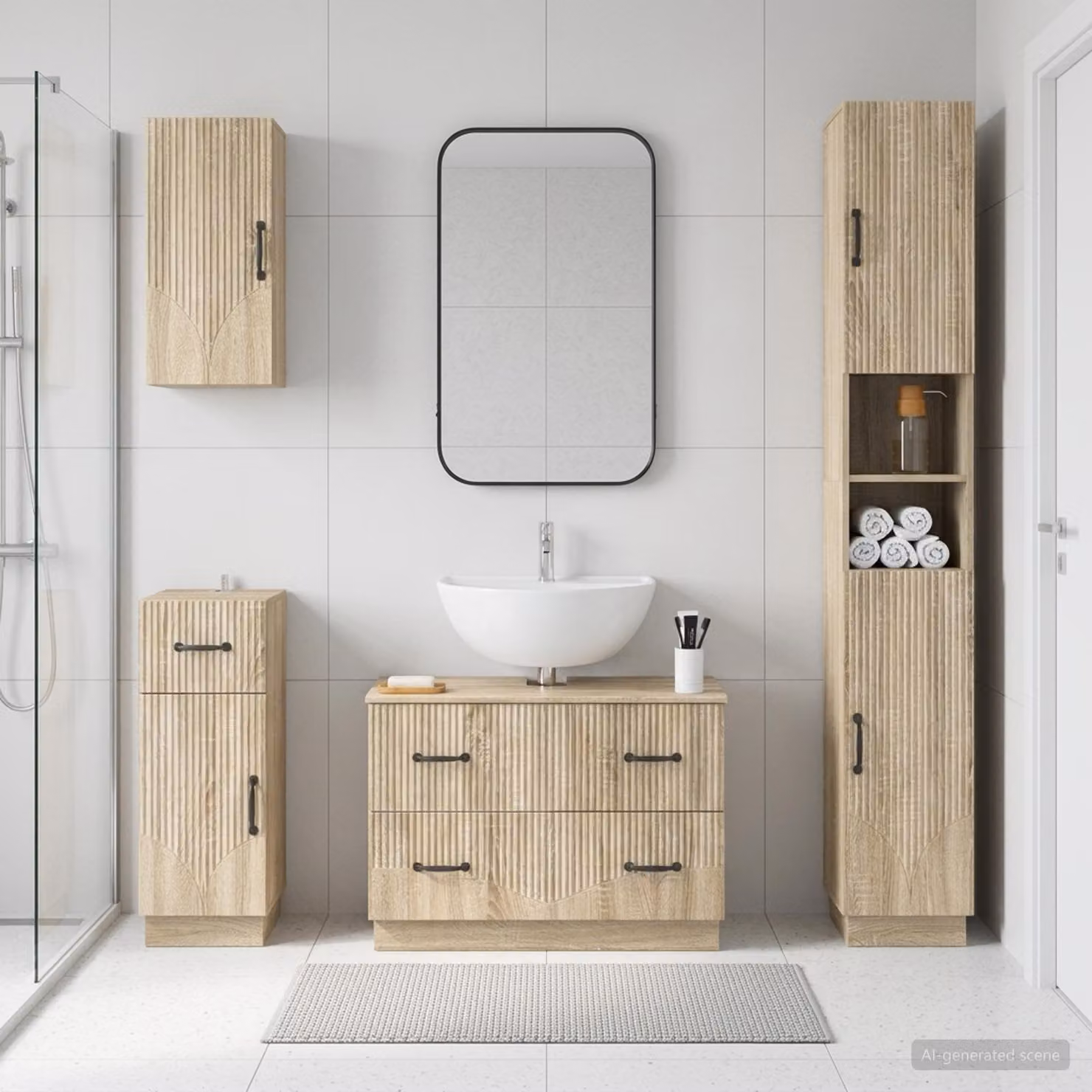 Set di mobili da bagno moderno vidaXL HOORN in legno marrone composto da 4 pezzi con mobile sottolavabo e pensile a parete
