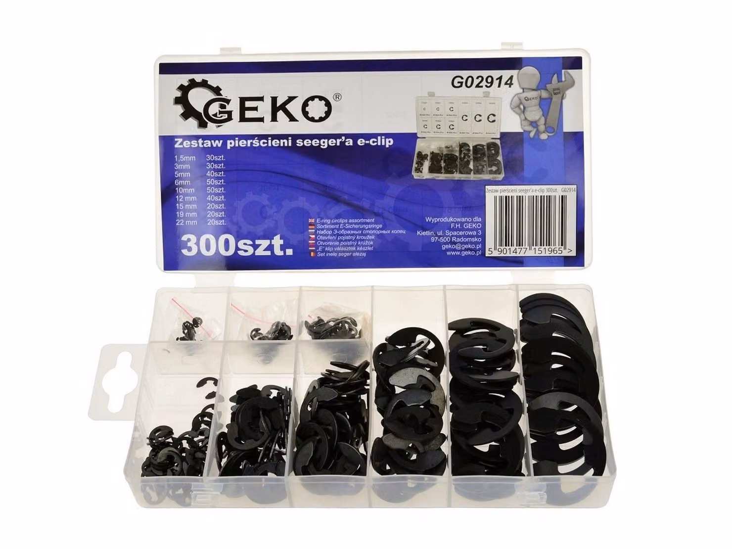 Anello di sicurezza Seger GEKO (E-KLIP), set da 300 pezzi G02914