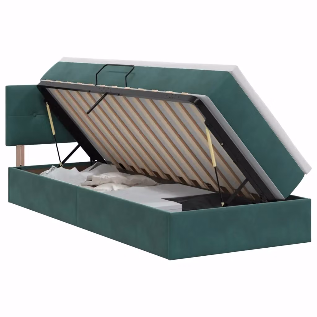 Letto con Contenitore vidaXL in Velluto Verde e Bianco L 100 cm x P 200 cm x H 88 cm – 2