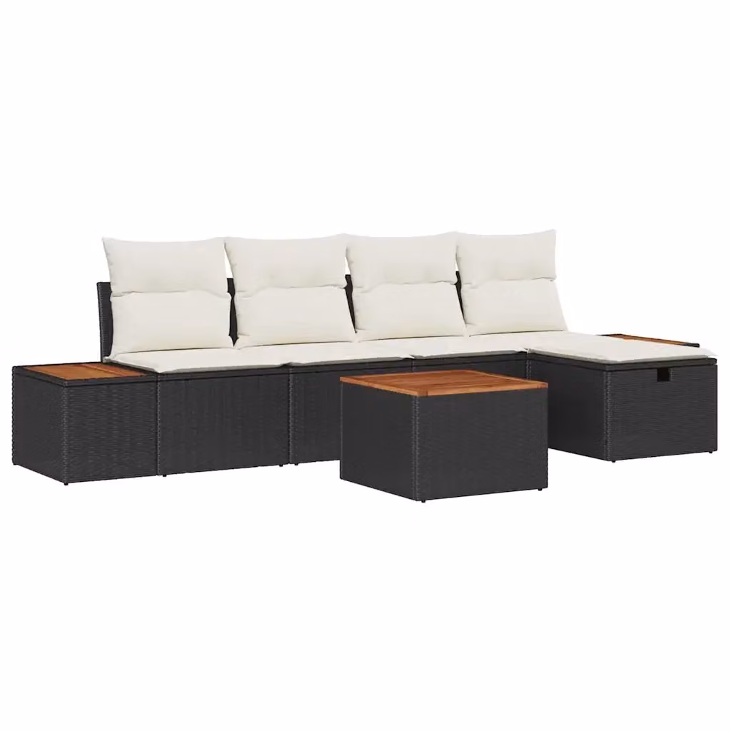 Set Divano da Giardino vidaXL 6 Pezzi a Forma di L con Tavolino e Pouf Nero con Cuscini in Tessuto e Struttura in Metallo – 2