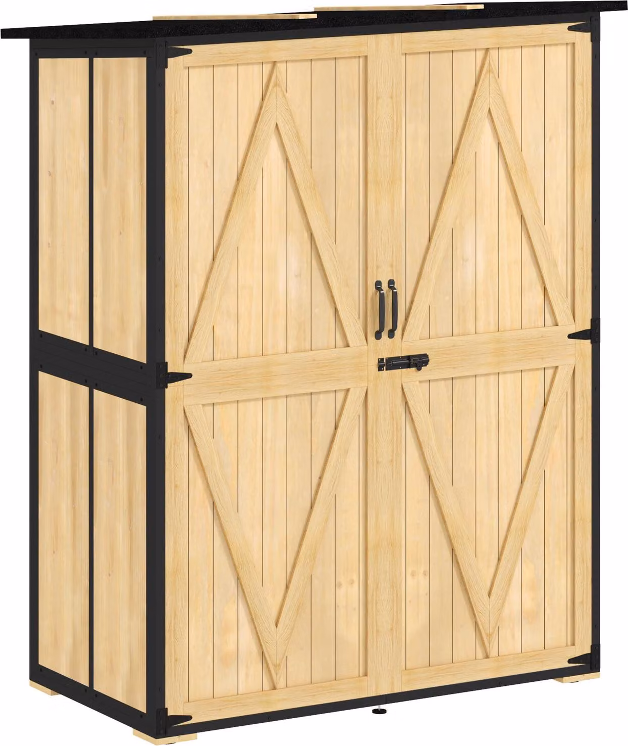 Armadio da giardino, casetta per attrezzi in legno, armadio per attrezzi resistente alle intemperie con 2 ante, ripiani, casetta per attrezzi con tetto in asfalto, armadio per attrezzi per giardino, terrazza, 140 x 74 x 173 cm, legno naturale |