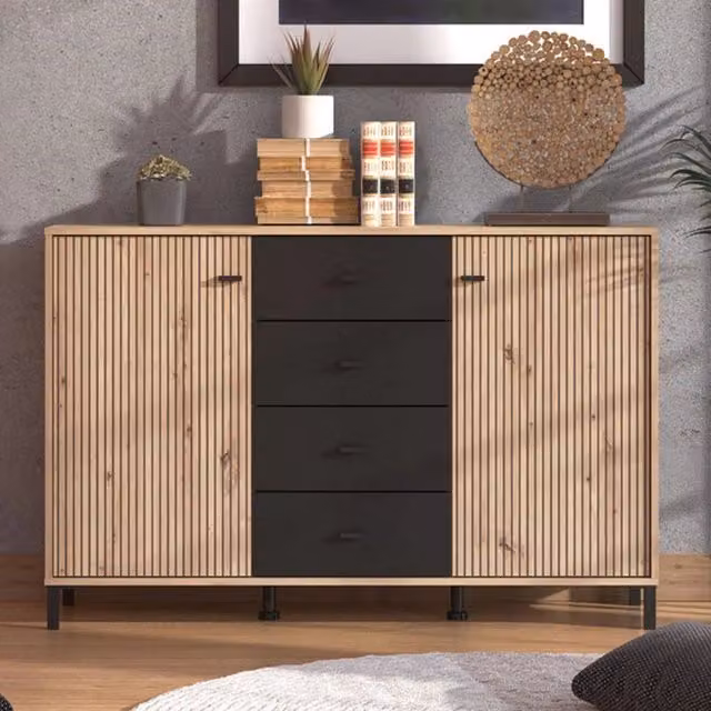 Madia Settime DMORA con 4 cassetti in rovere nodi marrone L: 138 cm, P: 40 cm, H: 90 cm