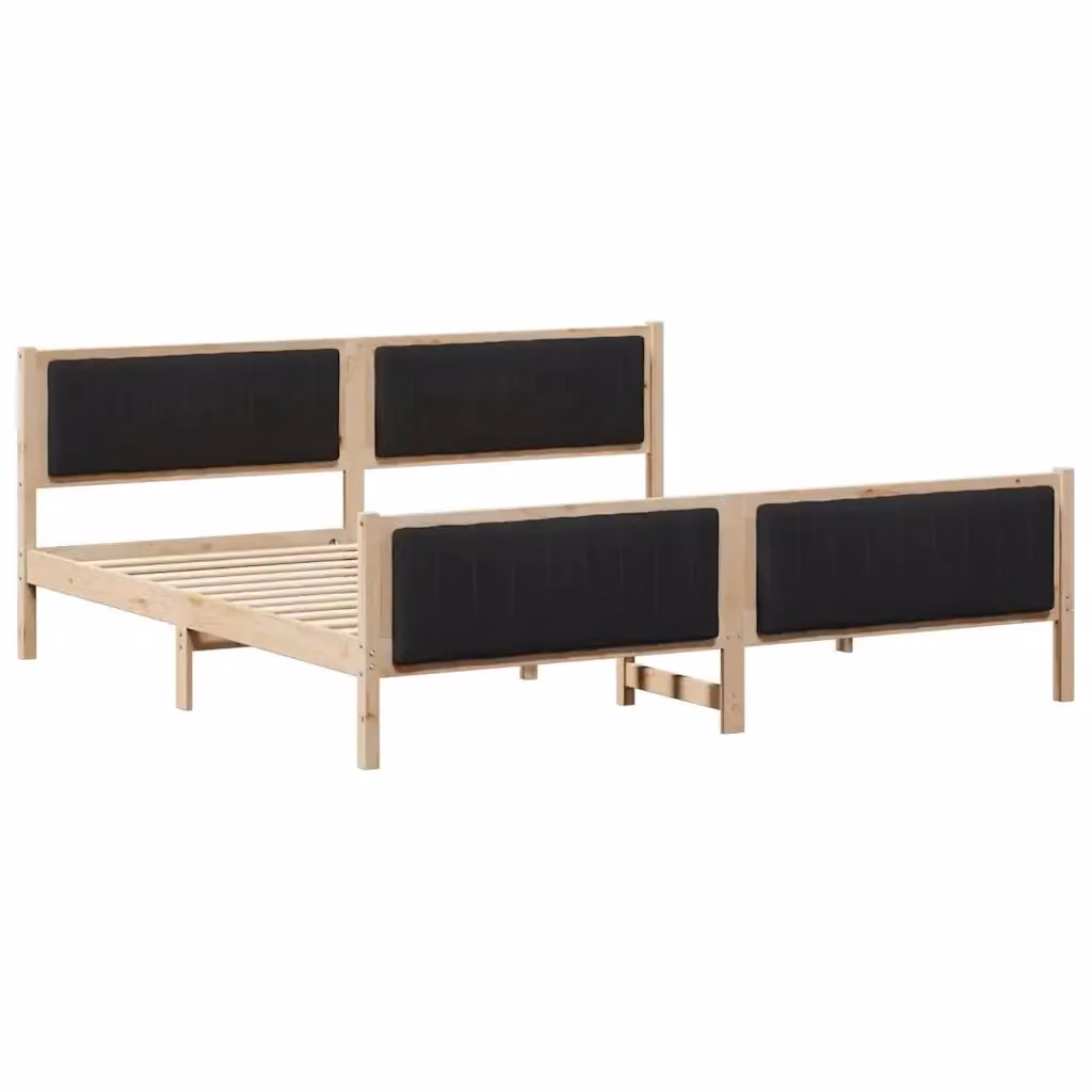 Struttura del letto moderna vidaXL in legno di pino con testiera in tessuto, marrone e nero, L/P/H: 200 x 200 x 85,5 cm – 2