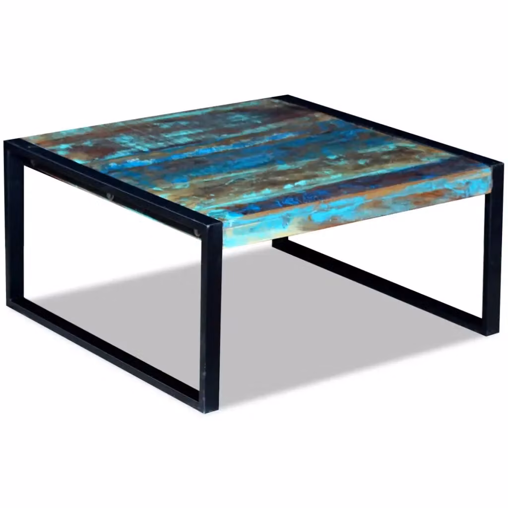 Tavolino da salotto quadrato vidaXL in legno massello anticato multicolore L/P/H: 80 x 80 x 40 cm – 2