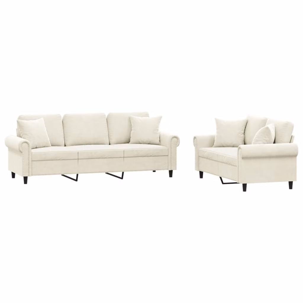 Set di Divani 2 pz con Cuscini Crema in Velluto