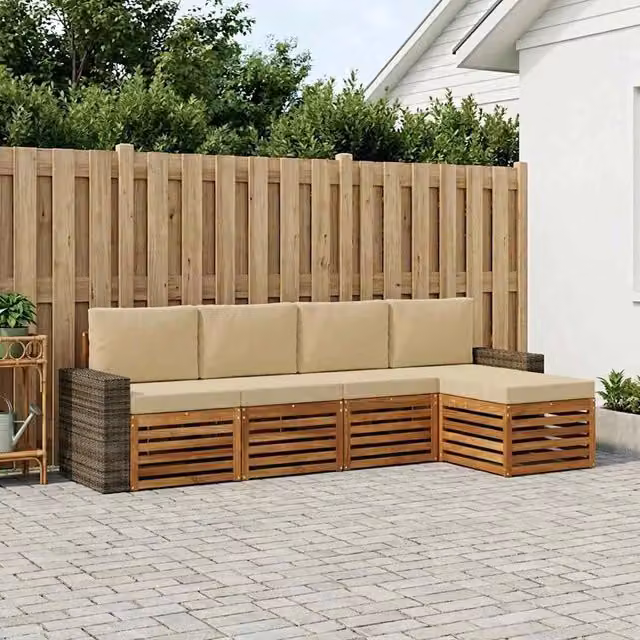Set di divani da esterno 5 pz Naturale e Beige 3384249