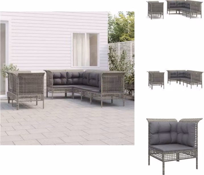 vidaXL set da salotto da giardino 7 pezzi con cuscini in poly rattan grigio - Set di mobili da giardino