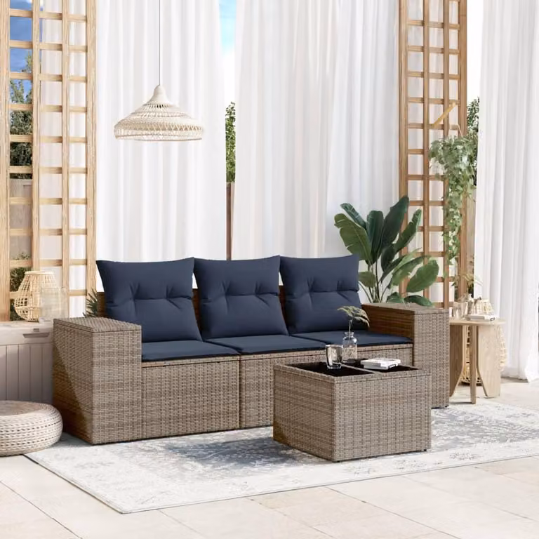 Maison Exclusive - Set divano da giardino a 4 pezzi con cuscini, grigio, polyrattan