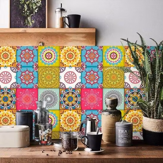Set da 24 adesivi murali marocchini - Carta decorativa autoadesiva e resistente all'acqua per cucina, bagno, armadi, mobili e tavoli