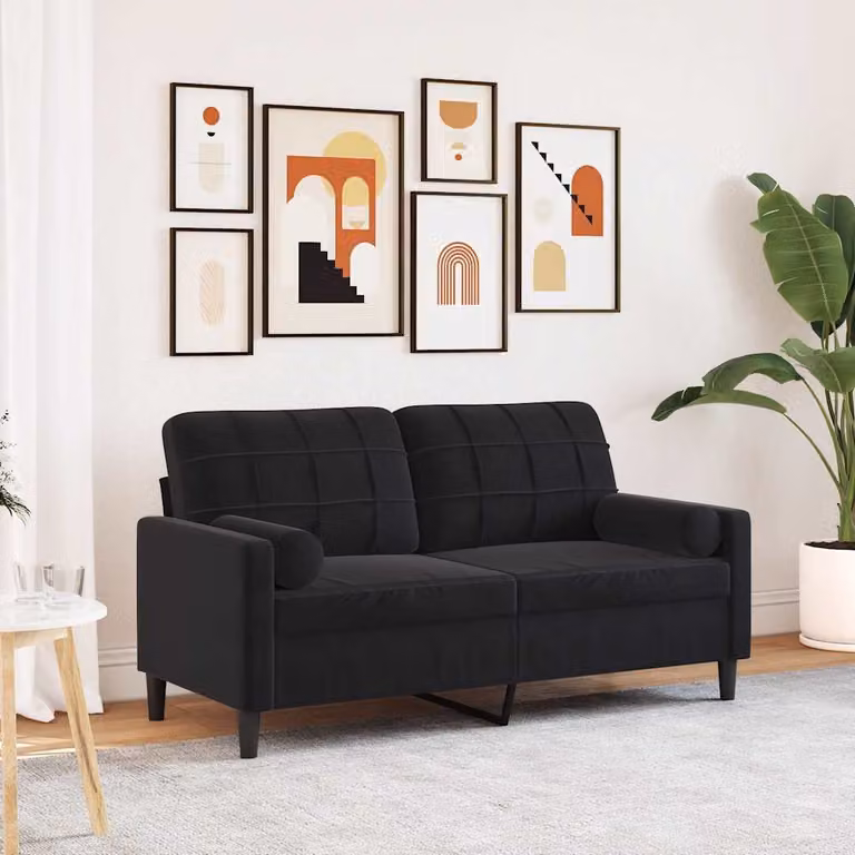 vidaXL Divano a 2 Posti Moderno in Velluto Nero con Cuscini e Coperture Rimovibili