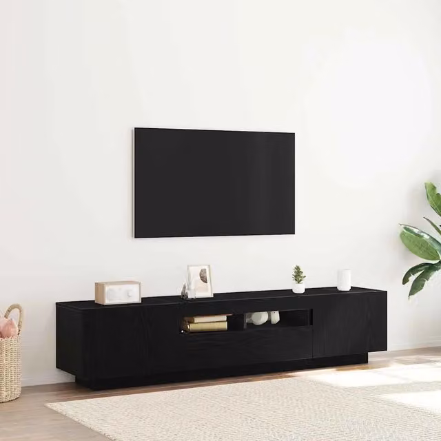 Set di 2 mobili TV moderni vidaXL in legno nero opaco con illuminazione integrata, L 180 x P 35 x H 40 cm – 1
