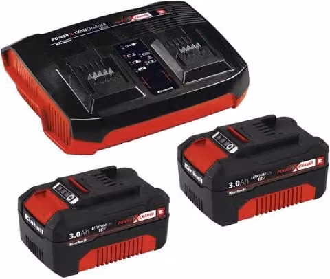 Starter Kit Einhell Power X-Change con 2 batterie da 3.0Ah e doppio caricatore, Nero