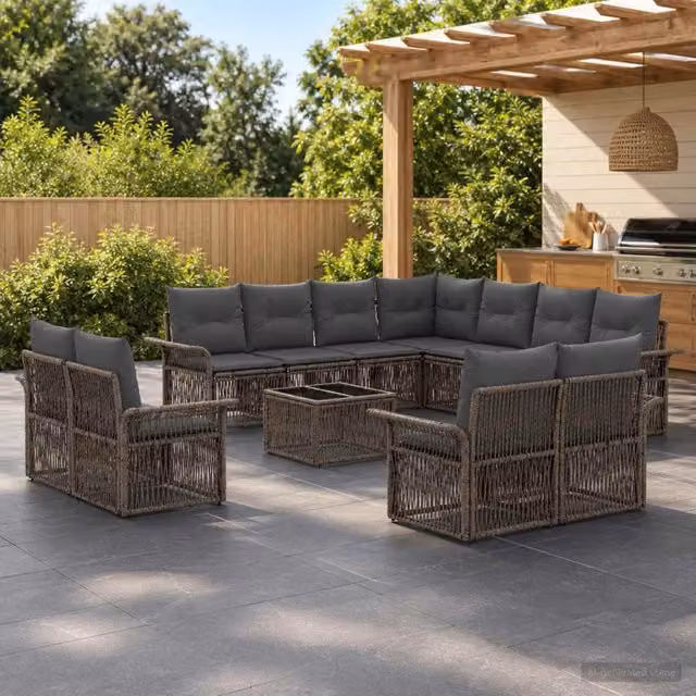 Set Divano da Giardino a L con Tavolino vidaXL, 12 Pezzi in Polyrattan Grigio e Antracite con Cuscini Imbottiti e Coperture Rimovibili