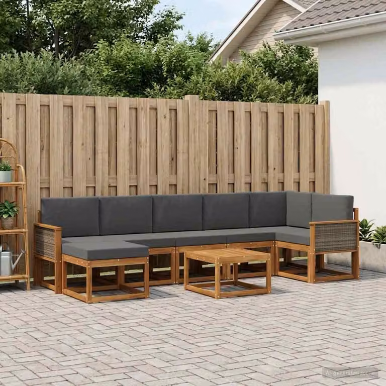 vidaXL Set di divani da esterno 8 pz in legno di acacia con cuscini, beige e antracite