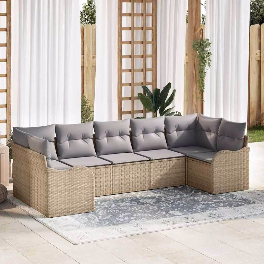 Maison Exclusive - Set Divano da Giardino 7 pcs beige e grigio chiaro Poly Rattan