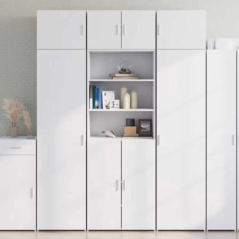 vidaXL Mobile Portaoggetti Bianco Moderno in MDF con Ante a Battente e Ripiani Interni L: 70 cm, P: 42,5 cm, H: 225 cm