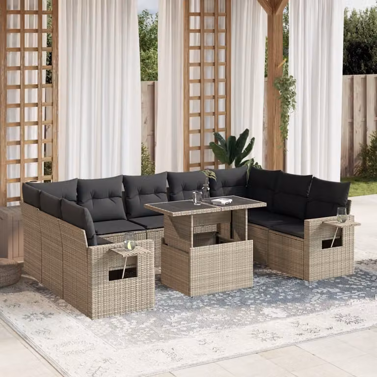 Maison Exclusive - Set Divano Giardino 10 pz con Cuscini Grigio Chiaro Polyrattan
