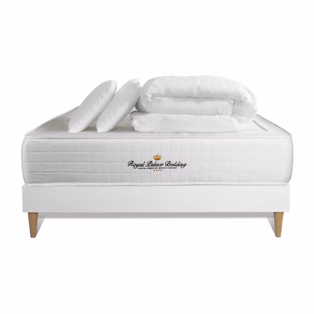 Set letto completo Royal Palace Bedding bianco con materasso 140x190 cm, box spring con doghe, 2 cuscini e piumino – 2
