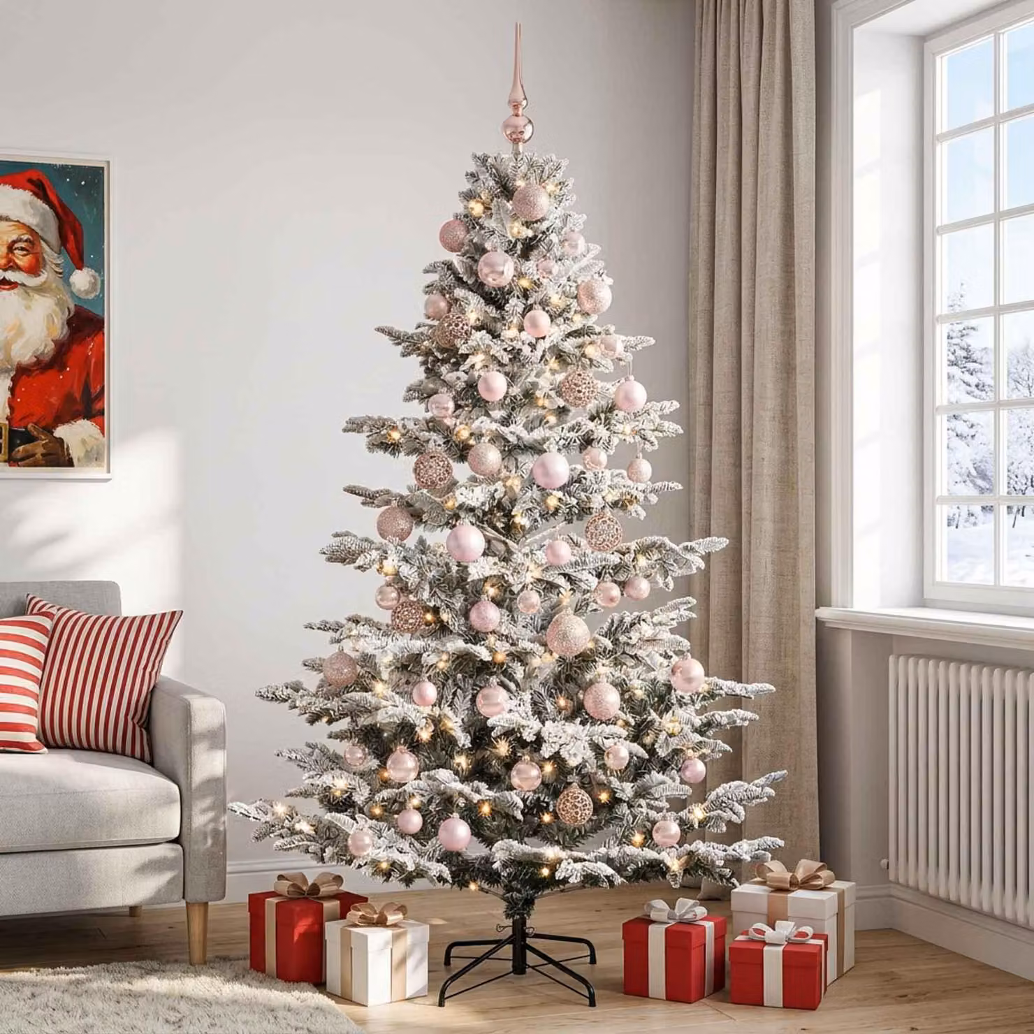 Albero di Natale artificiale con decorazioni a forma di sfera, altezza 240 cm, 300 luci LED