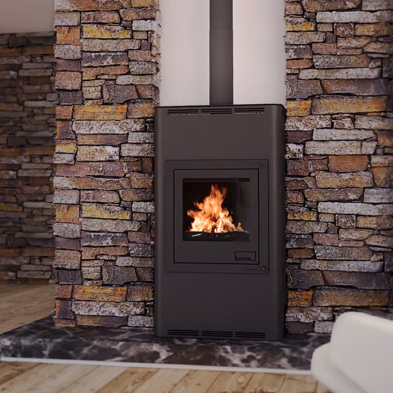 Termocamino HS FLAMINGO AQUAFLAM 17 con scambiatore di calore regolazione base nero