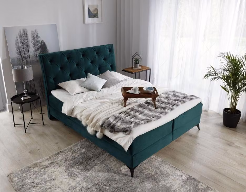 Luxus Boxspring Bett Stoff Hotel Grün Betten Schlafzimmer Möbel Design Samt