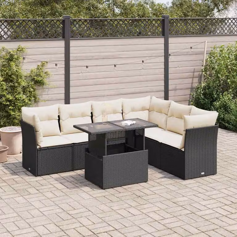 Maison Exclusive - Set Divani da Giardino con Cuscini 7pz Nero Polyrattan