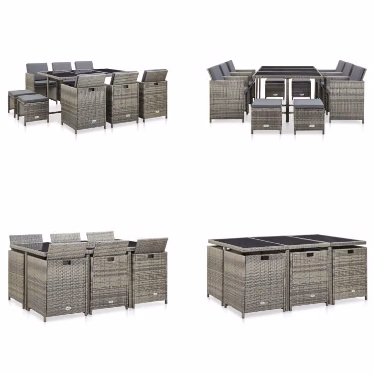 vidaXL set da pranzo da giardino 11 pezzi con cuscini in poly rattan grigio - Set di mobili da giardino - Set di mobili da giardino - Tavolo e sedie da giardino - Tavoli e sedie da giardino