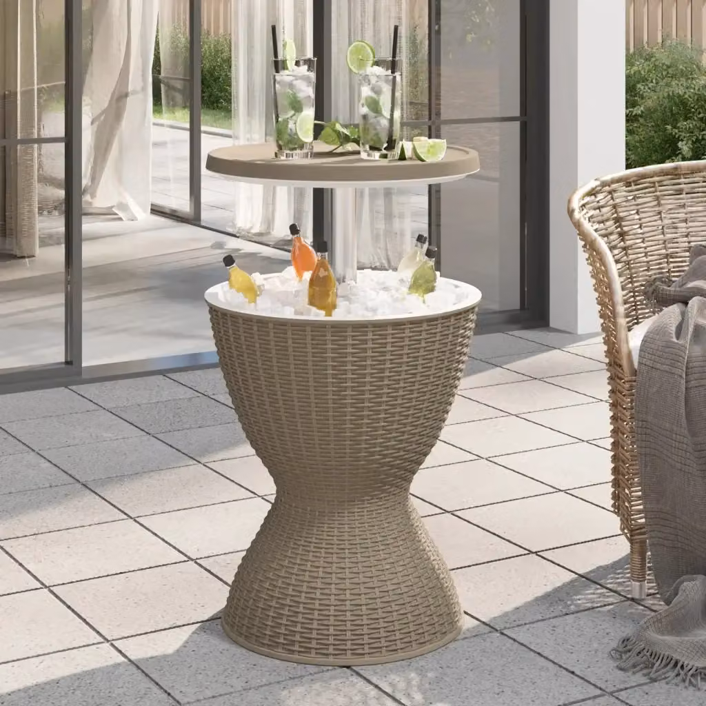 Tavolino da Giardino Quadrato in Plastica Marrone con Meccanismo di Sollevamento – 2