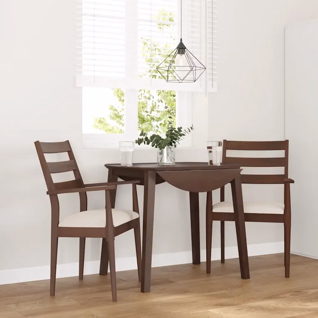 Set di 2 sedie da pranzo classiche in legno di Hevea marrone con seduta in tessuto – 2