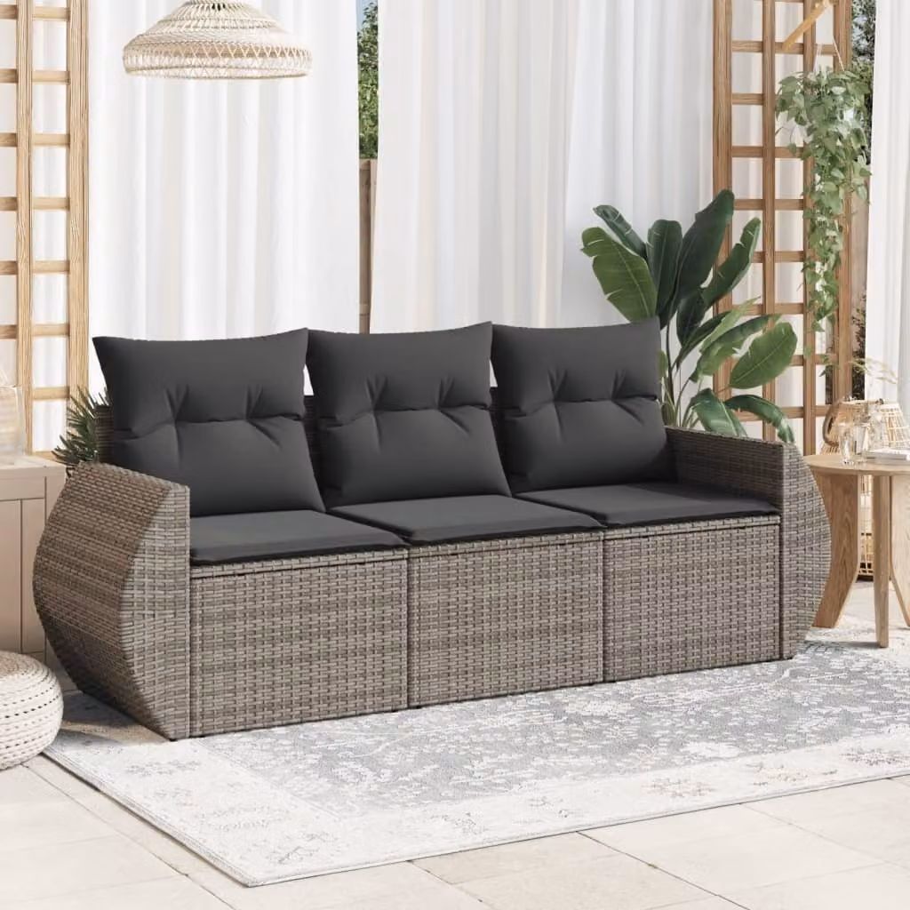 Maison Exclusive - Set Divani da Giardino 3 pz con Cuscini Grigio in Polyrattan