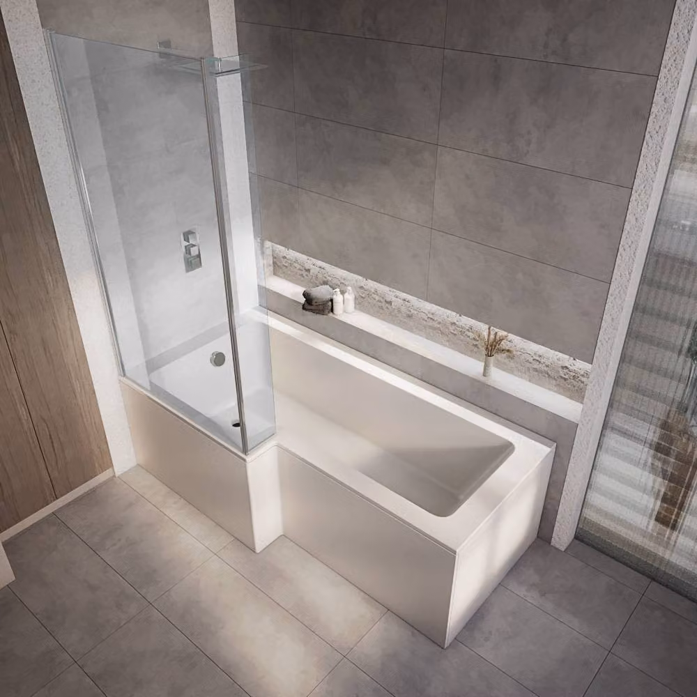 Vasca Asimmetrica con Doccia 1700x850mm Parete Cromata - Pannello Frontale/Laterale Entrata Sinistra - Sandford