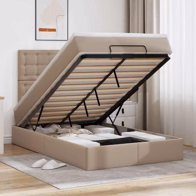Letto con contenitore a sollevamento e materasso vidaXL in similpelle, L 120 x P 200 cm