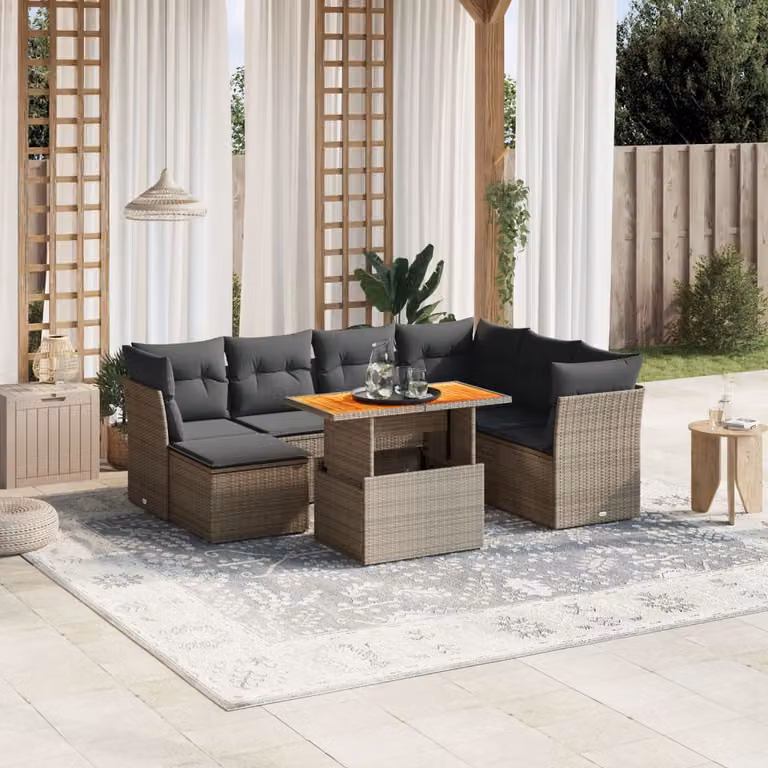 Set Divano da Giardino vidaXL 8 pz in Polyrattan Grigio con Cuscini e Tavolino da Esterno