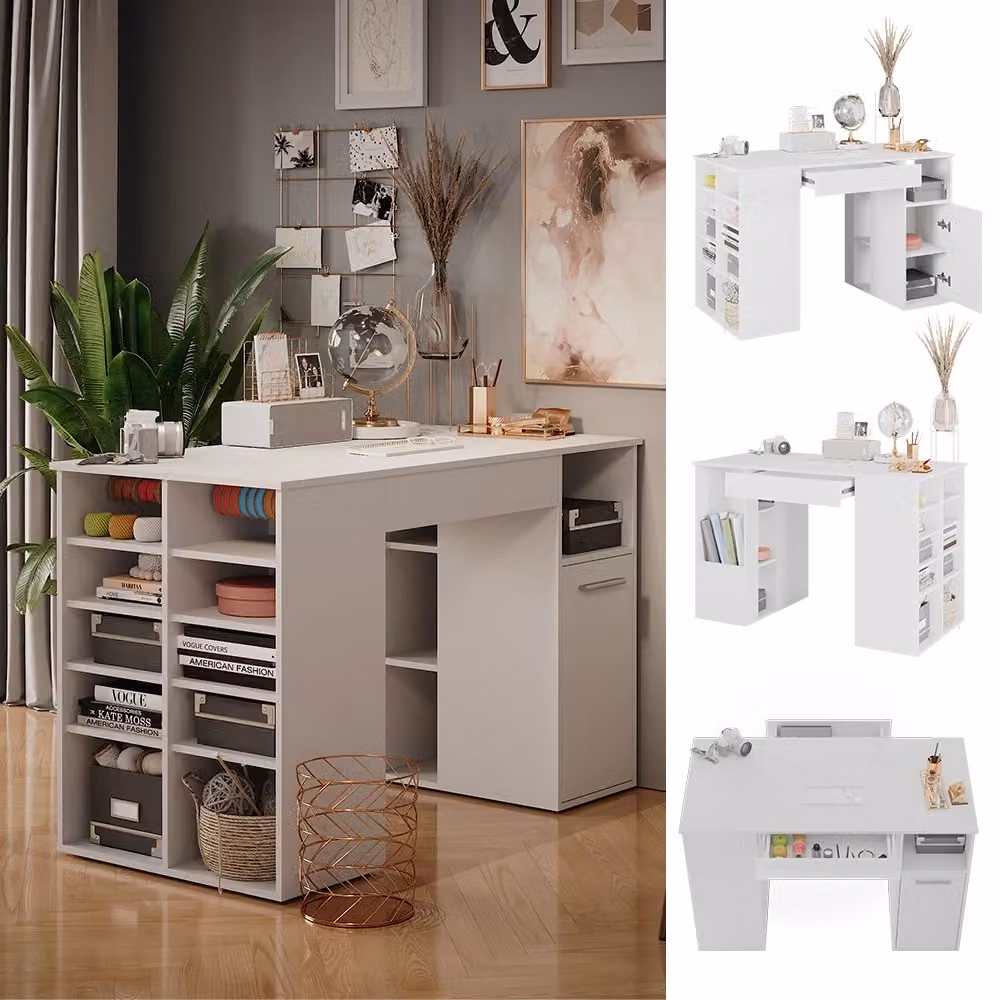Scrivania moderna Vicco con ripiani Bianco L: 135 cm, P: 68 cm, H: 86 cm – 2